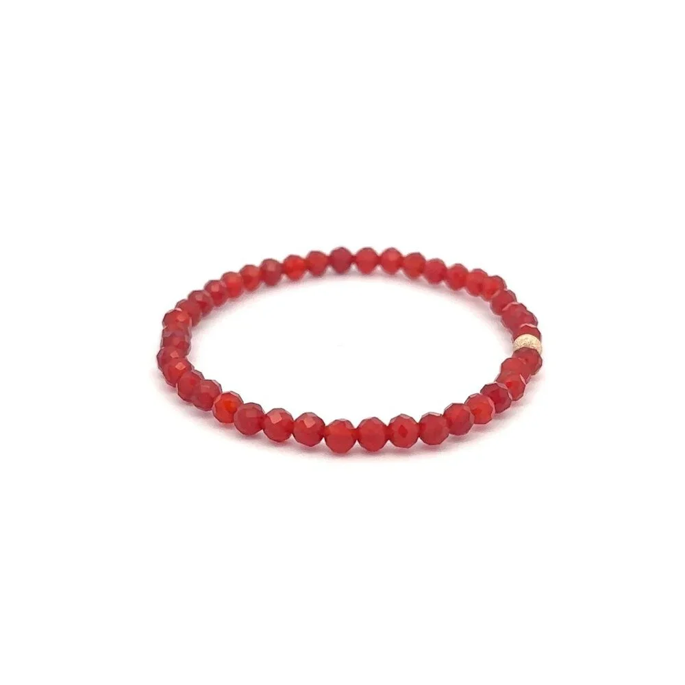 Natural Carnelian Microfaceted Mini 4mm Stretchable Bracelet 14k Stardust Bead - Picture 3 of 5